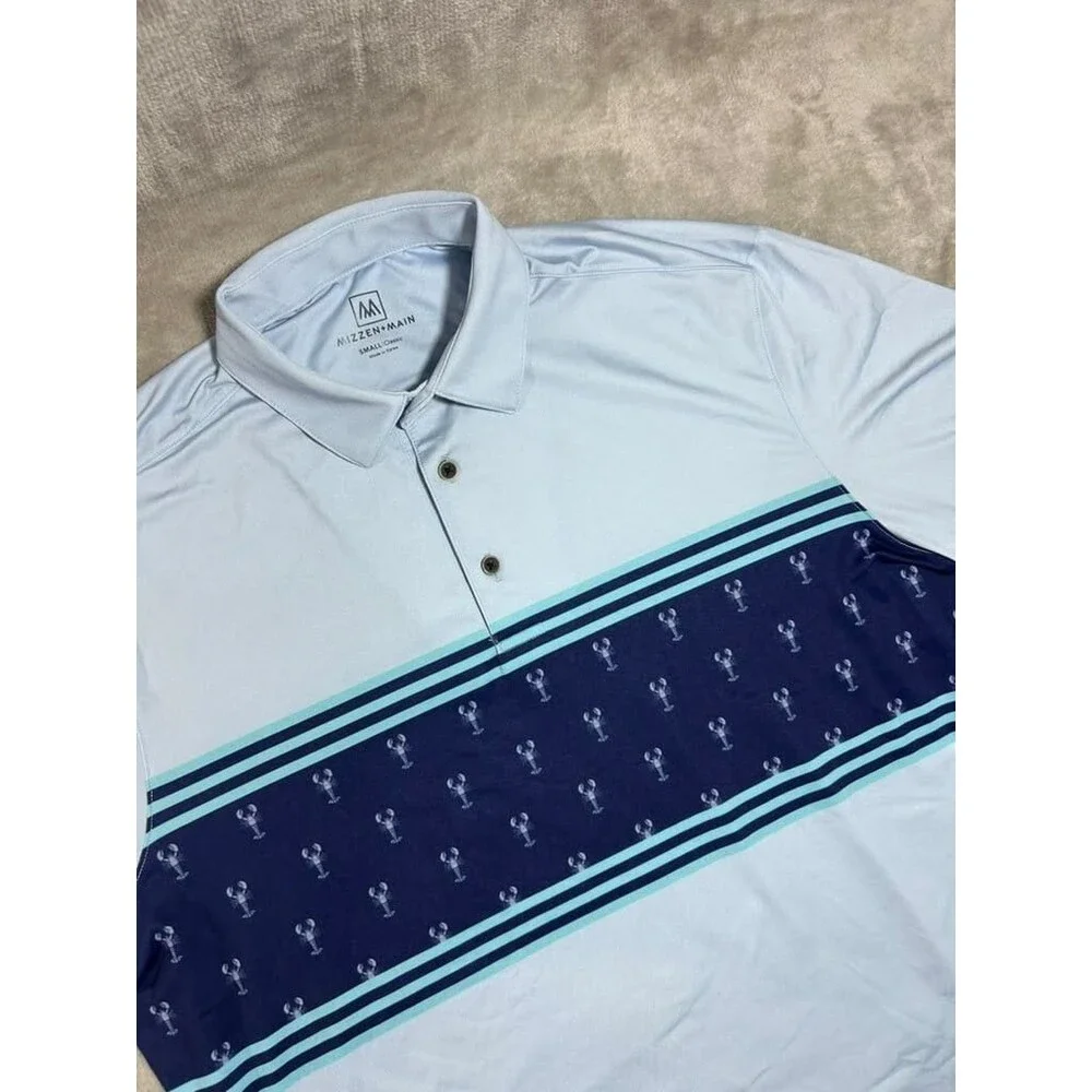 Mizzen Main Polo Shirt Men Small Blue Crab Golf Performance Outdoor Short Sleeve